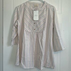 Women's White Weaved Cotton Top, Comfy tunic, White top